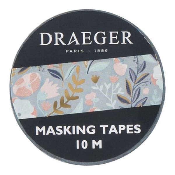 Maskeringstejp - Draeger Paris - Blommor - 10 M - Blå, Rosa, Guld