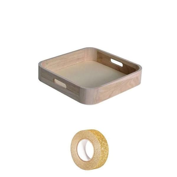 Designat träplatta 32 x 22 cm + guldglittrig masking tape 5 m