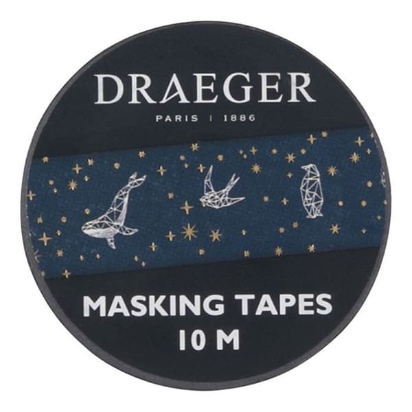 Maskeringstejp - Draeger Paris - Constellations - 10 M - Blå med gulddetaljer - Dekorativt lim