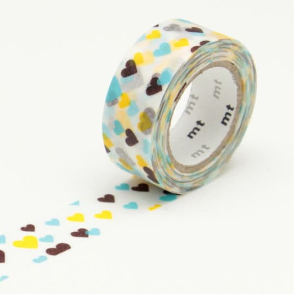 Maskeringstejp - ORIGINAL - Flerfärgad hjärta - 15 mm - Washi-papper - Handklippt