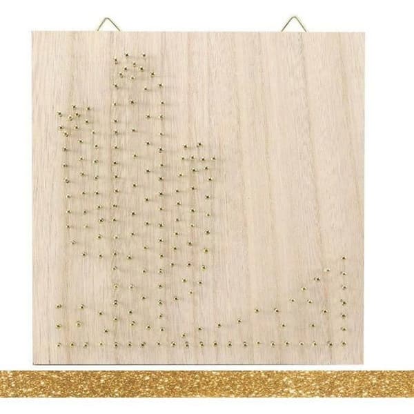 Coffret med trärahmen String Art 22 x 22 cm Kaktus + guldmaskeringstejp med glitter 5 m