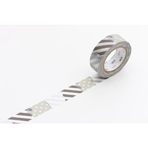 Maskeringstejp MT 15 mm Prickar - grå & svart rand