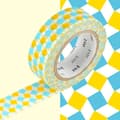 Miniatyrbild 1 av 2: Maskeringstejp små gula och blå rutor - 1,5 cm x 7 m