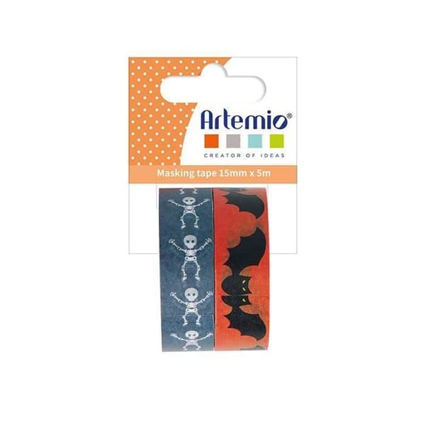 2 Maskeringstejp Halloween 5 m x 15 mm - Fladdermus och skelett