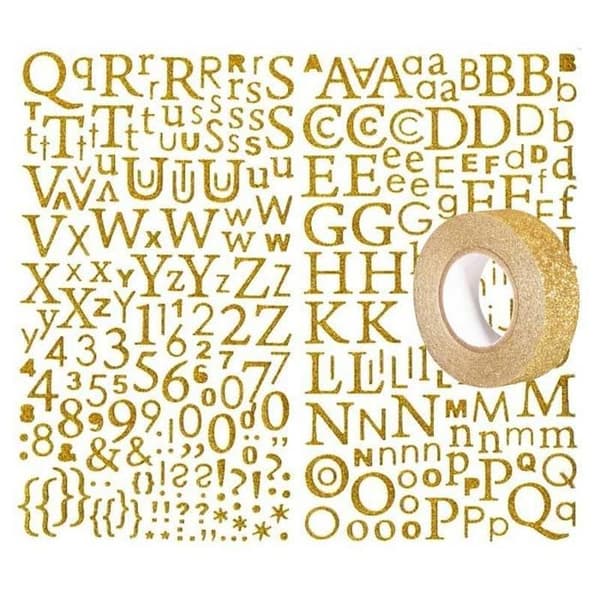 Guld glitter självhäftande alfabet + guld glitter maskeringstejp 5 m