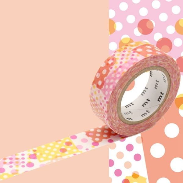 Maskeringstejp med prickar - Rosa - 1,5 cm x 7 m - Idealisk för scrapbooking - Lätt att repositionera - Blandad