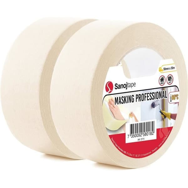 Maskeringstejp - SANOJ TEJP - 50mm x 50m - Set med 2 rullar - Multi-Surface Adhesion - Ren avfallshantering