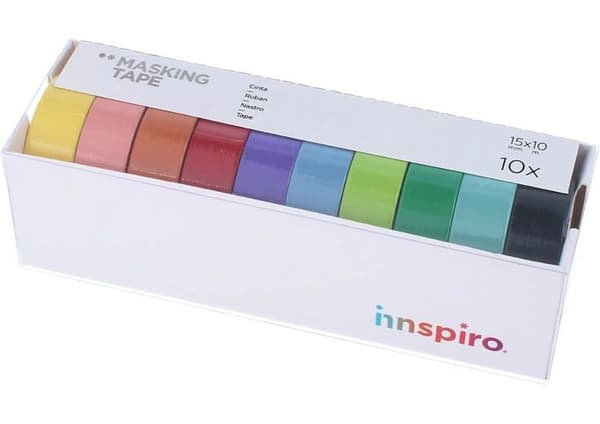 Maskeringstejp - maskeringstejp Innspiro - 17510 - Set med 10 maskeringstejp Washi-tejper, basic smooth serie