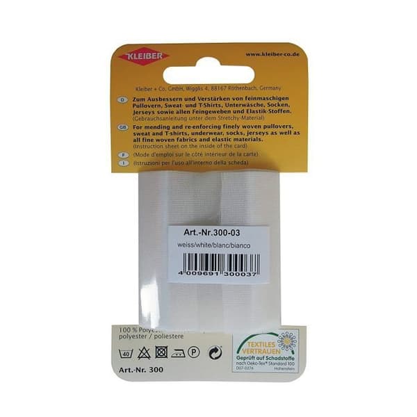 Kleiber 40 x 6 cm termofiljande elastiskt band för klädreparation, Vit - 300-03