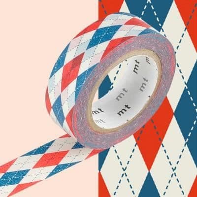 Maskeringstejp - ORIGINAL - Arlekin röd &amp; blå - 15 mm - Washipapper - Återpositionerbar
