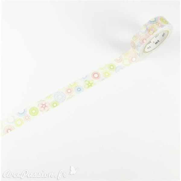 Maskeringstejp flerfärgade rosetter washi självhäftande papperstejp 1,5 cm x 10 m Flerfärgad