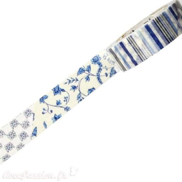 Maskeringstejp blå blommor washi självhäftande papperstejp 1,5 cm x 10 m Blå