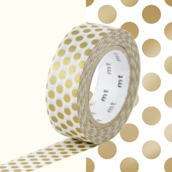 Polka dot maskeringstejp - Guld - 1,5 cm x 7 m