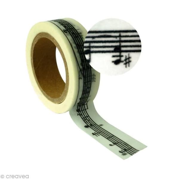 Dekorativt tejp - Musiknoter - 15 mm x 10 m - Återpositionerbar - Musikaliskt mönster - Halvtransparent