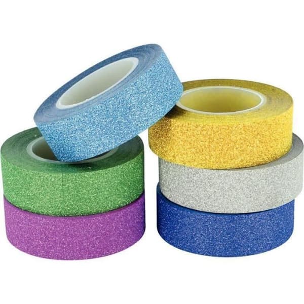 Set med 6 st glittertejper 15 mm x 10 m enkla mönster