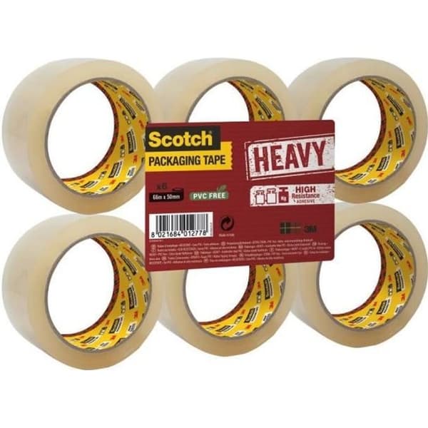 Förpackningslimrullar - SCOTCH - Tung - Transparent - 50 mm x 66 m - Paket med 6