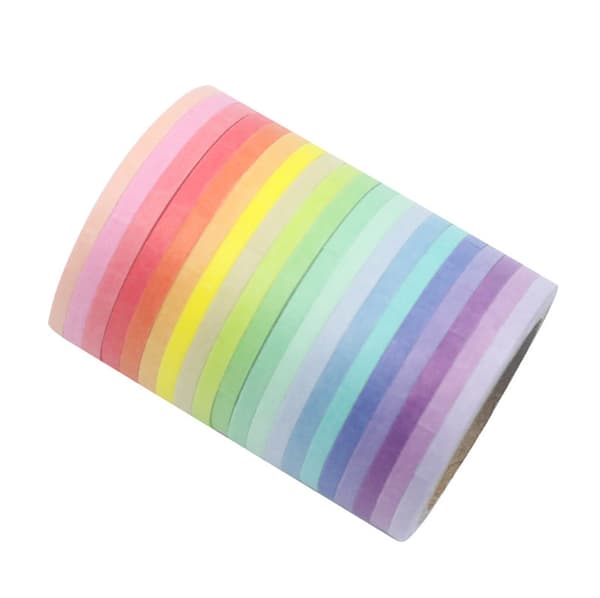 INF 20 ruller Washi-tape, 3 mm dekorativ farvet papirtape