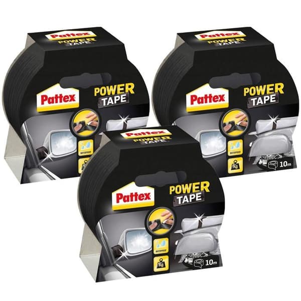 3x Pattex Power Tape - svart 48 mm x 10 m