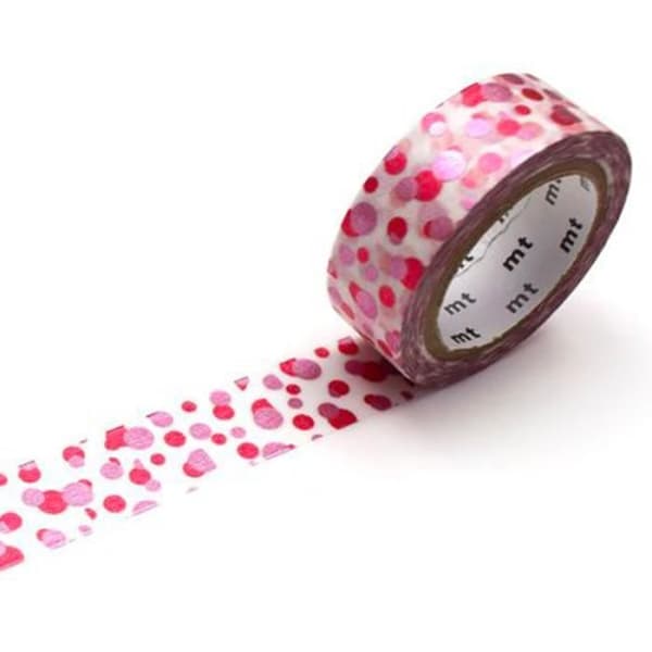 Maskeringstejp - Mönster - Rosa prickar - Röd - 15 mm - 7 m
