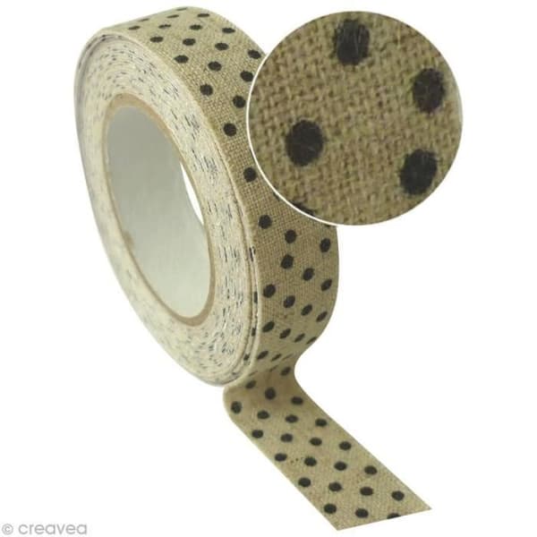 Självhäftande linneband - Black Dots - 15 mm x 2,5 m