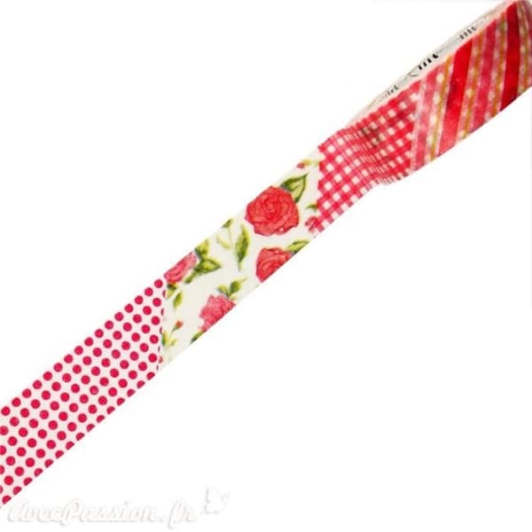 Maskeringstejp röda blommor washi självhäftande papperstejp 1,5 cm x 10 m Röd