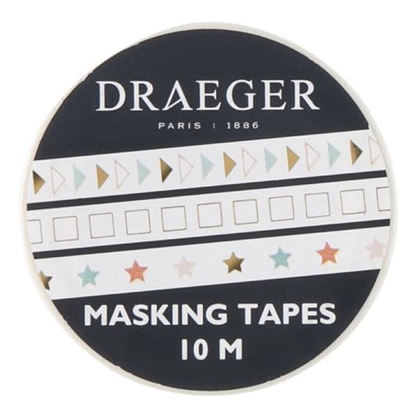 Maskeringstejp - Draeger Paris - 3 rullar - Stjärnor, Trianglar, Fyrkanter - Rosa, Blå, Guld