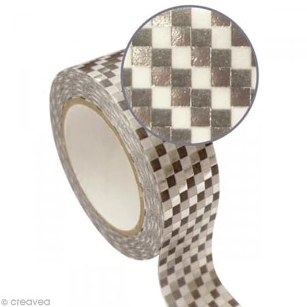 Maskeringstejp 1,5 cm x 10 m - Damier - silver