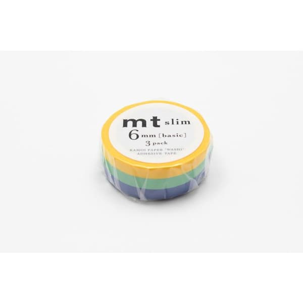 Masking Tape MT Slim 6 mm Set om 3 - unis G (gul blå grön)