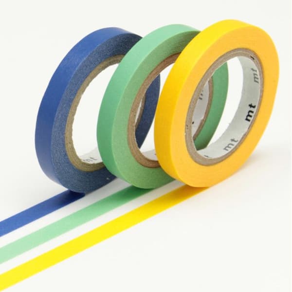 Masking Tape MT Slim 6 mm Set om 3 - unis G (gul blå grön)