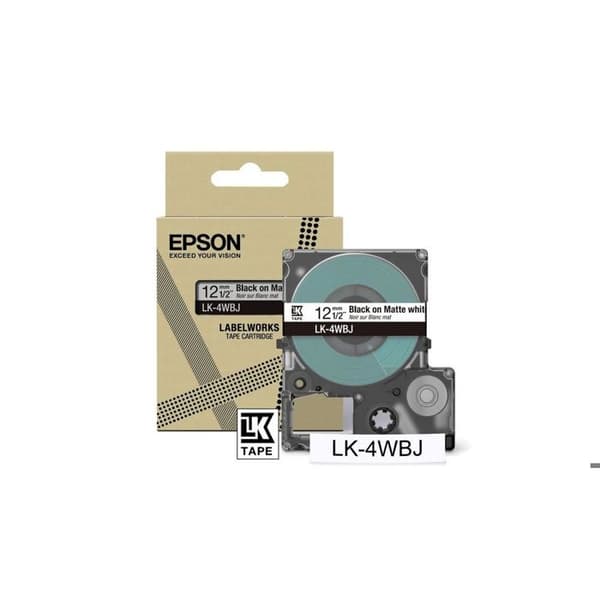 Etikettsanityr - EPSON - LK-4WBJ - Matt vit/svart - 12 mm - Kompatibel med LW-C610/LW-C410