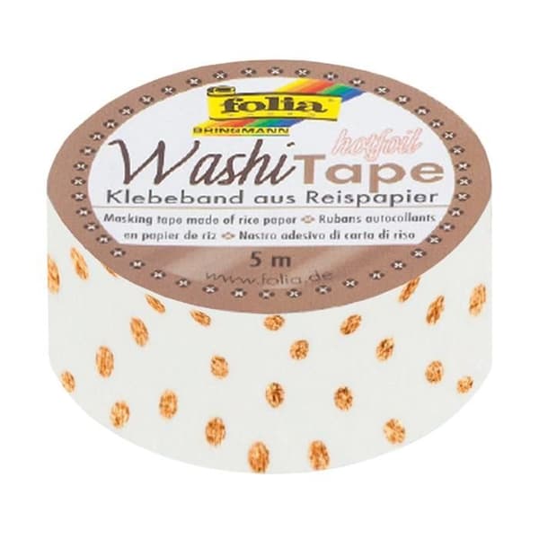 Folia Washi Tape, Hot Foil Eller Rosiga Dots, env. 5 m x 15 mm - 26101