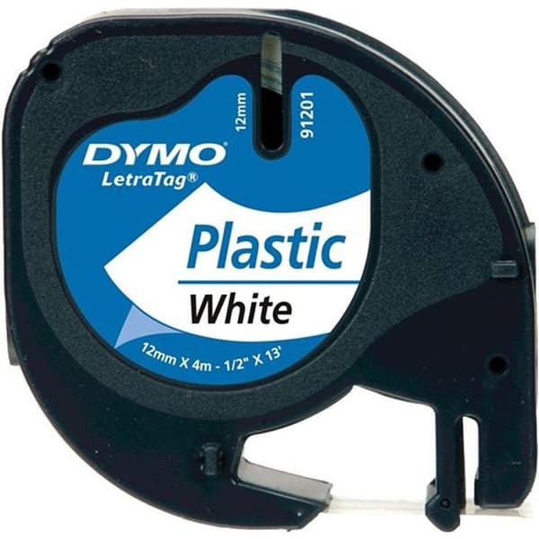 Dymo LetraTag plasttejper (12mm x 4m) Svart/Vit