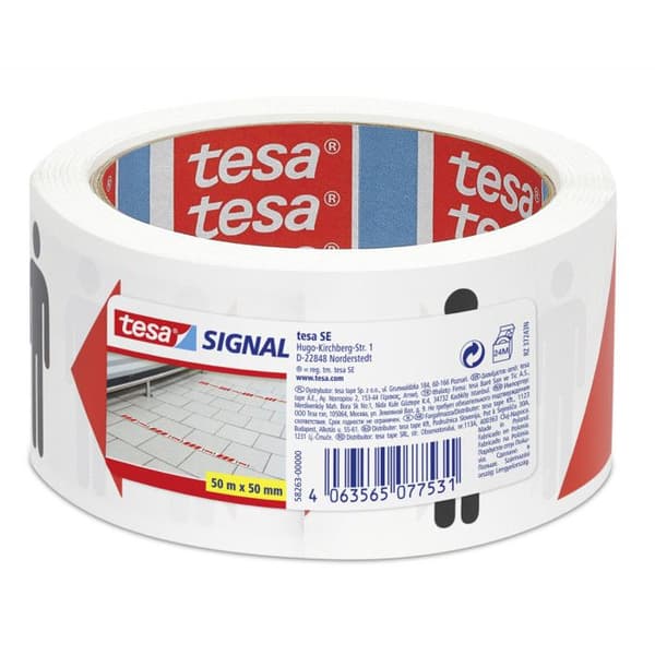 TESA - tejpegenskaper 50 m x 50 mm färg röd/vit + minsta avstånd 1,5 m