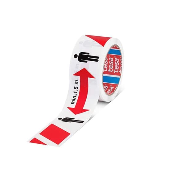 TESA - tejpegenskaper 50 m x 50 mm färg röd/vit + minsta avstånd 1,5 m