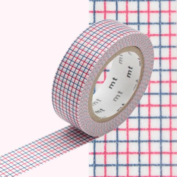 Masking Tape MT 1,5 cm Rutnät rött och blått
