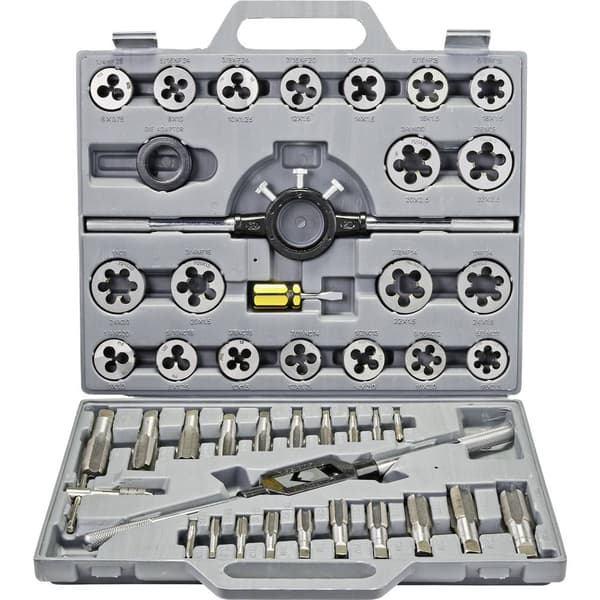 TOOLCRAFT TO-7199877 Gängskärningssats 45 delar HSS metrisk M6, M8, M10, M12, M14, M16, M18, M20, M22, M24