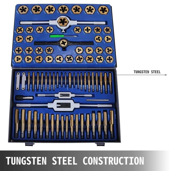 86st multifunktionell effektiv Taps och Dies kit, volfram stålmaterial, med låda