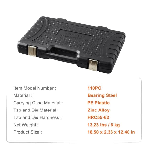 Tapin- ja kuolinjoukko, metrinen ja SAE-standardi, laakeriteräs, 60 kpl SAE-metrijärjestelmä 110 PCs Metric