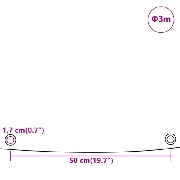 vidaXL presenning Ø 3 m 650 g/m² grå