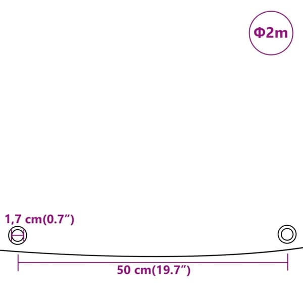 vidaXL presenning Ø 2 m 650 g/m² grå