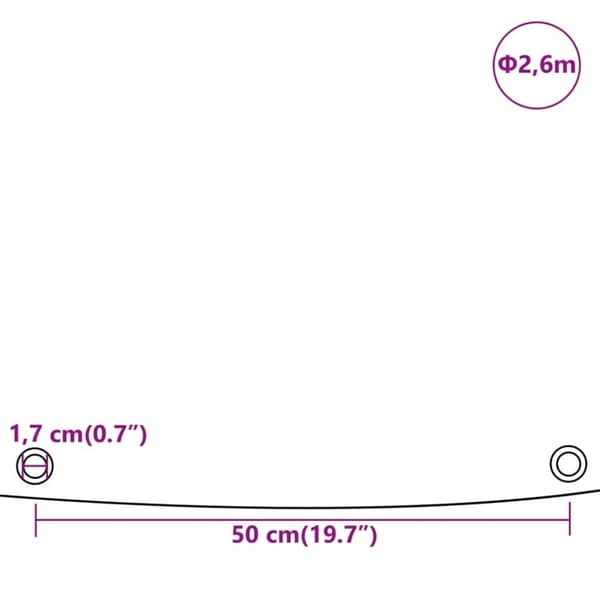 vidaXL presenning Ø 2,6 m 650 g/m² grå