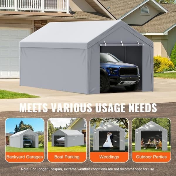 Ersättande carport markis duk-VEVOR-6,1x3 m, sidovägg garage presenning, vattentät och UV-skyddad, grå