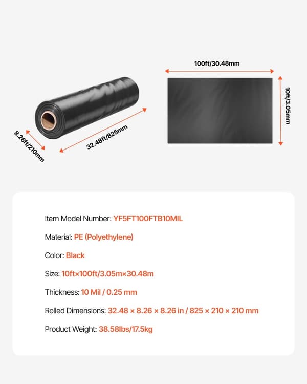 Tålig plastfolie, hållbart PE-material, 10 mil tjocklek,10ftx100ft-a