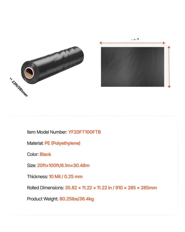 Kestävä muovikalvo, kestävä PE-materiaali, 10 mil paksuus,20ftx100ft