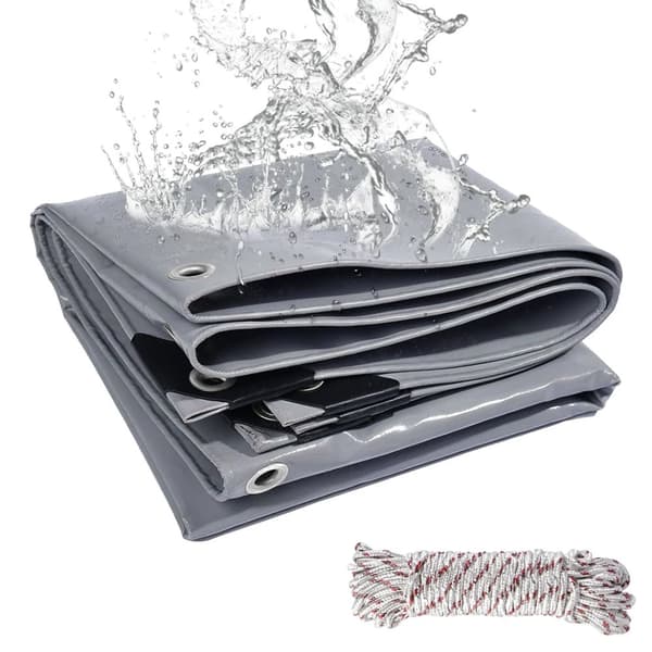 Heavy Duty Tarp, Vandtæt PVC Materiale, 90% UV Modstand,Grå, 3x4m