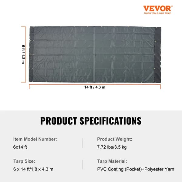 Dump Truck Tarp, PVC Materiale, Dobbeltlommer, 6 x 14