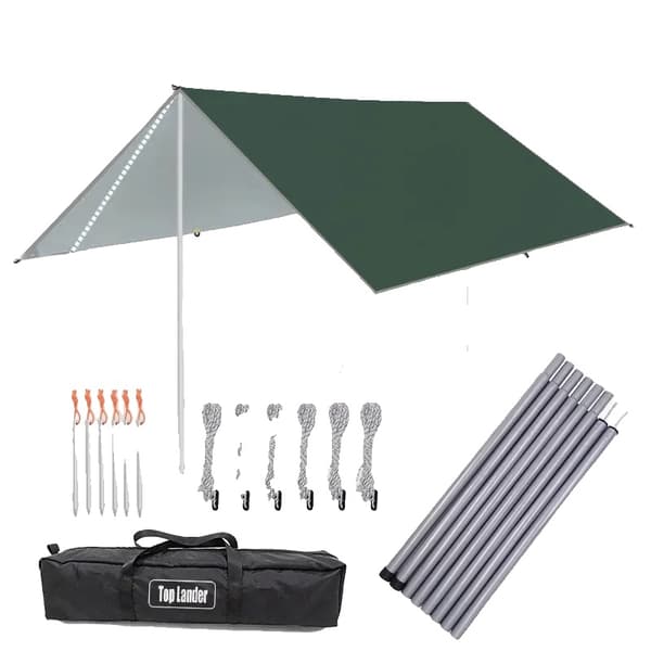 Ultralight Vandtæt Tarp, 190T Polyester, PU 3500mm Belægning, UV Beskyttelse,3x4m, Grøn Tarp Sæt