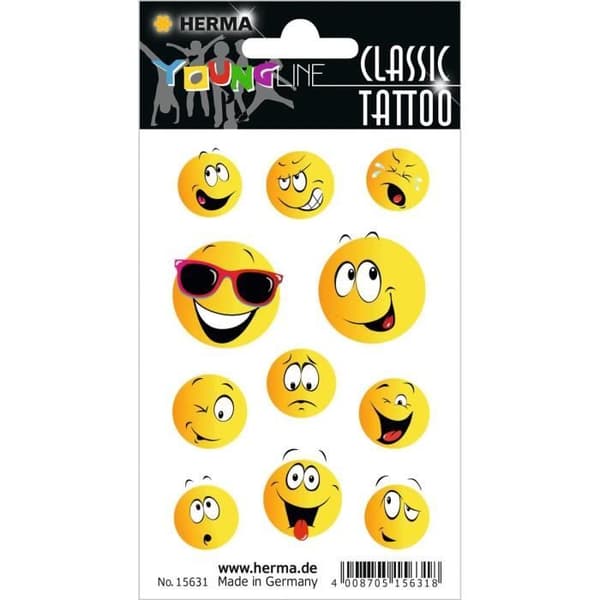Set med 11 temporära Smiley-tatueringar