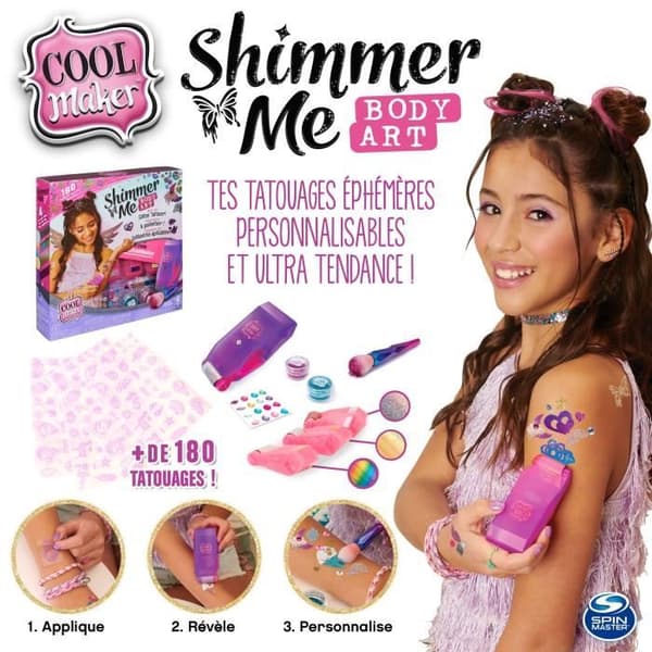 COOL MAKER - Shimmer Me Body Art - Tatueringsmaskin för barn - 180 mönster med färger strass och glitter