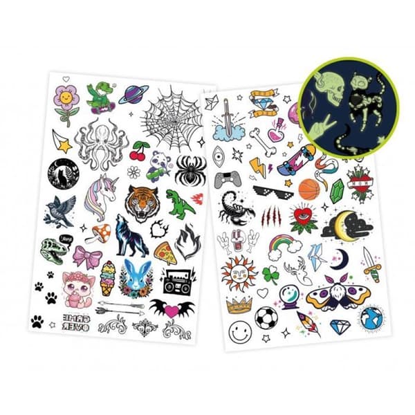 Tillfälliga tatueringar - Buki Frankrike - 75 tvättbara fosforescerande tatueringar - 2 ark - För barn - Unisex